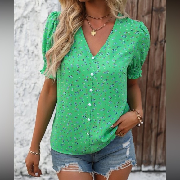 Boho floral print puff sleeve blouse - Picture 4 of 15